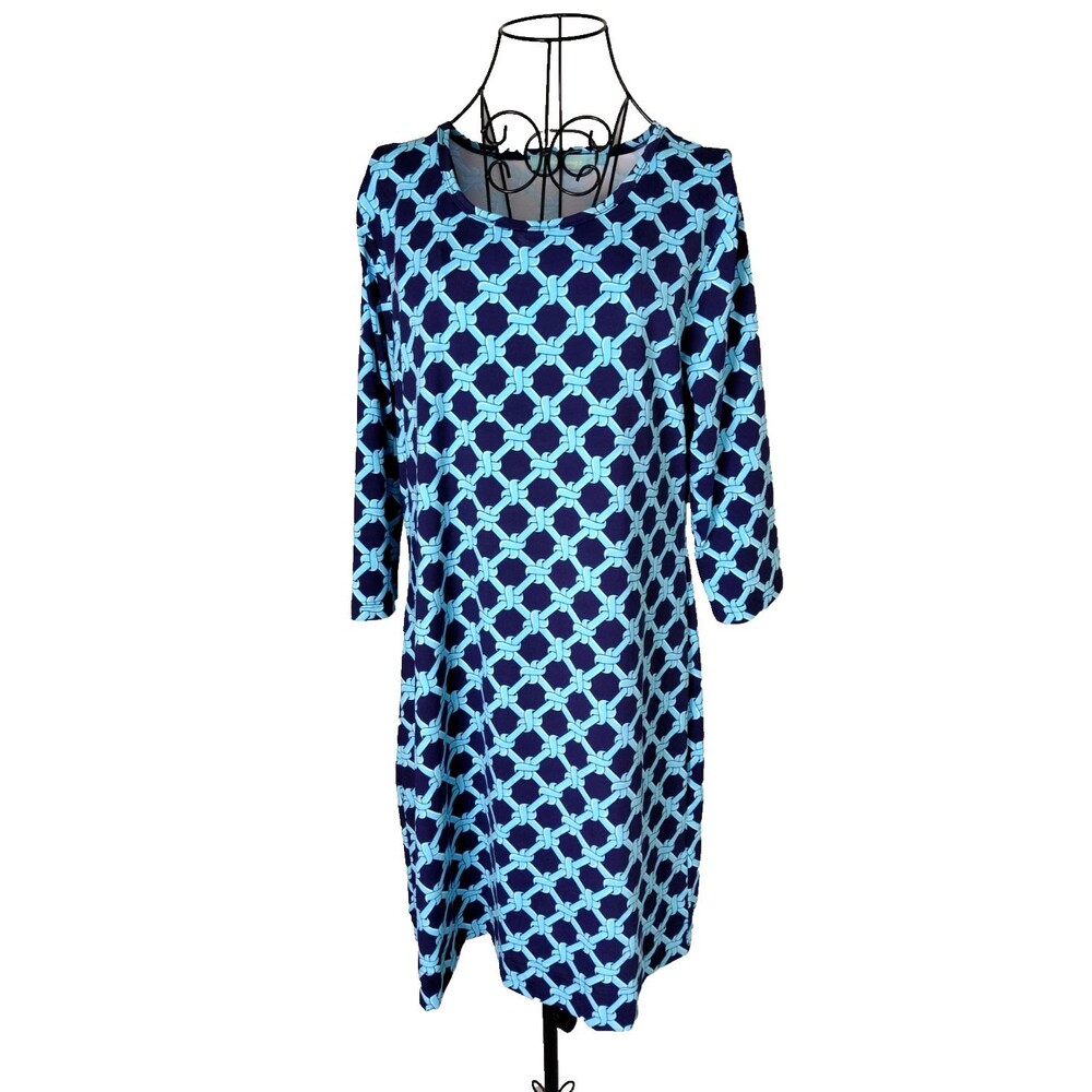Anthonys Resort Wear Dress Womens L Blue Geometrics Sunblock